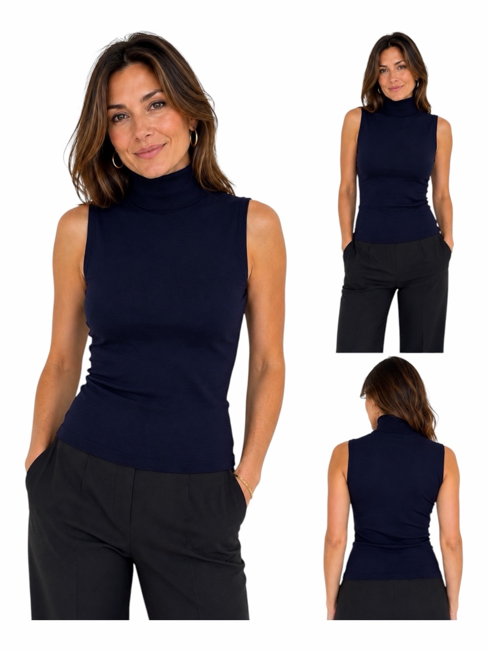 Theory Cashmere Blend Sleeveless Turtleneck Tank - Navy Blue Size Medium